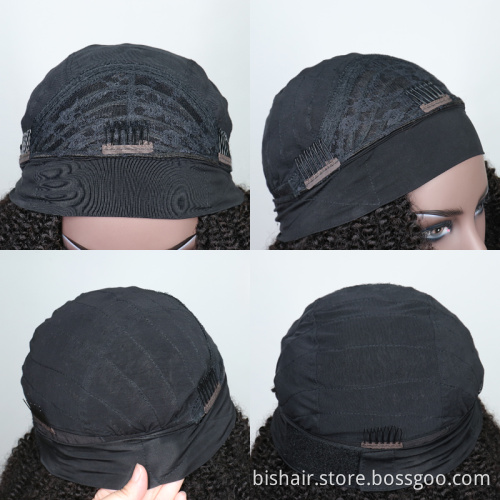 BIS Wholesale 150% Density Headband Wig Human Hair Short Afro Kinky Curly Wig Brazilian Remy Hair Machine Made Wigs for Women